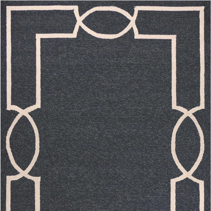 7' Onyx And Ivory Round Geometric Handmade Indoor Outdoor Area Rug
