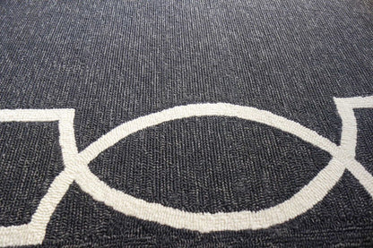 7' Onyx And Ivory Round Geometric Handmade Indoor Outdoor Area Rug
