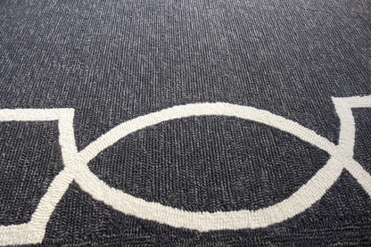7' Onyx And Ivory Round Geometric Handmade Indoor Outdoor Area Rug