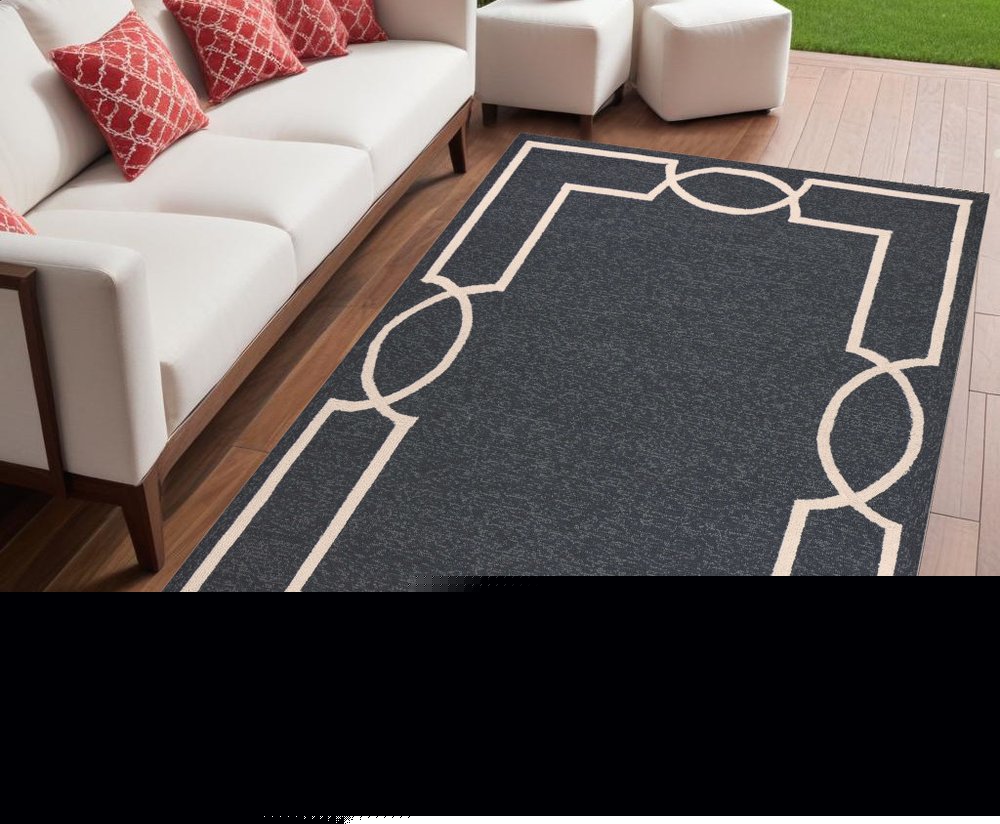 7' Onyx And Ivory Round Geometric Handmade Indoor Outdoor Area Rug