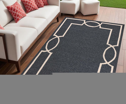 7' Onyx And Ivory Round Geometric Handmade Indoor Outdoor Area Rug