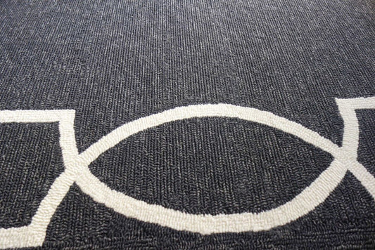 7' Onyx And White Square Geometric Handmade Indoor Outdoor Area Rug