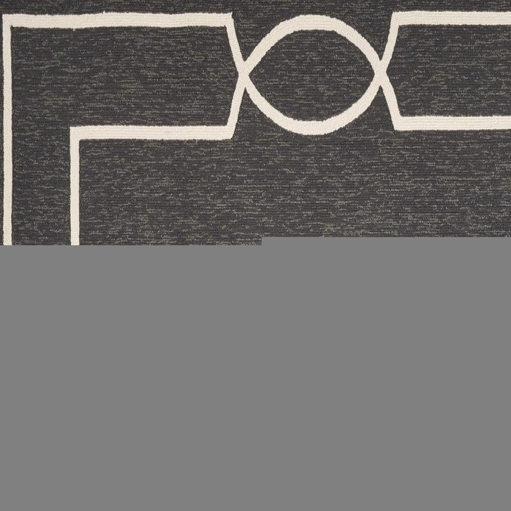 8' X 11' Onyx And White Geometric Handmade Indoor Outdoor Area Rug