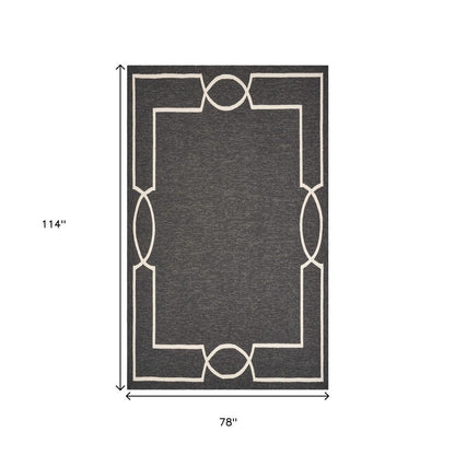 8' X 11' Onyx And White Geometric Handmade Indoor Outdoor Area Rug