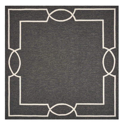 7' X 7' Black Geometric Hand Hooked Area Rug