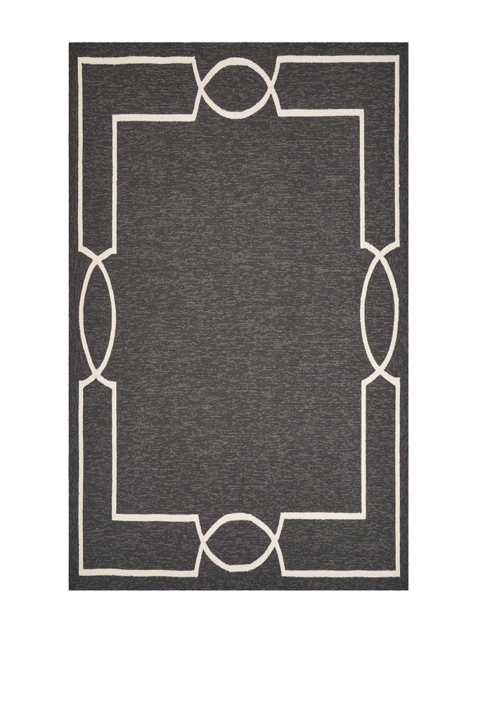 7' X 10' Onyx And White Geometric Handmade Indoor Outdoor Area Rug