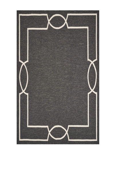 7' X 10' Onyx And White Geometric Handmade Indoor Outdoor Area Rug