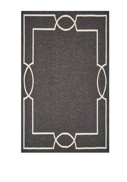 7' X 10' Onyx And White Geometric Handmade Indoor Outdoor Area Rug