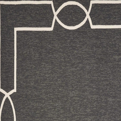 7' X 10' Onyx And White Geometric Handmade Indoor Outdoor Area Rug