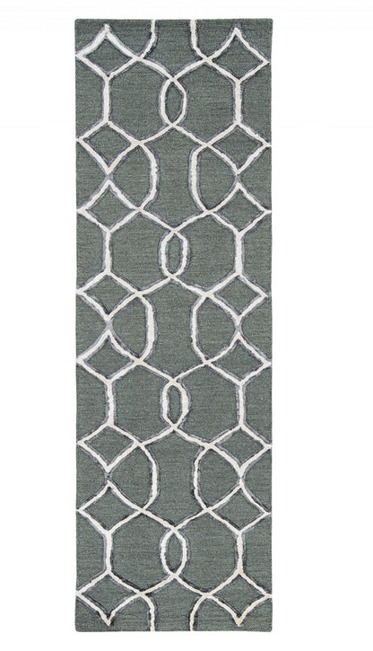 8' Gray Wool Geometric Hand Tufted Runner Rug