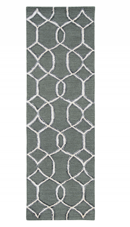 8' Gray Wool Geometric Hand Tufted Runner Rug