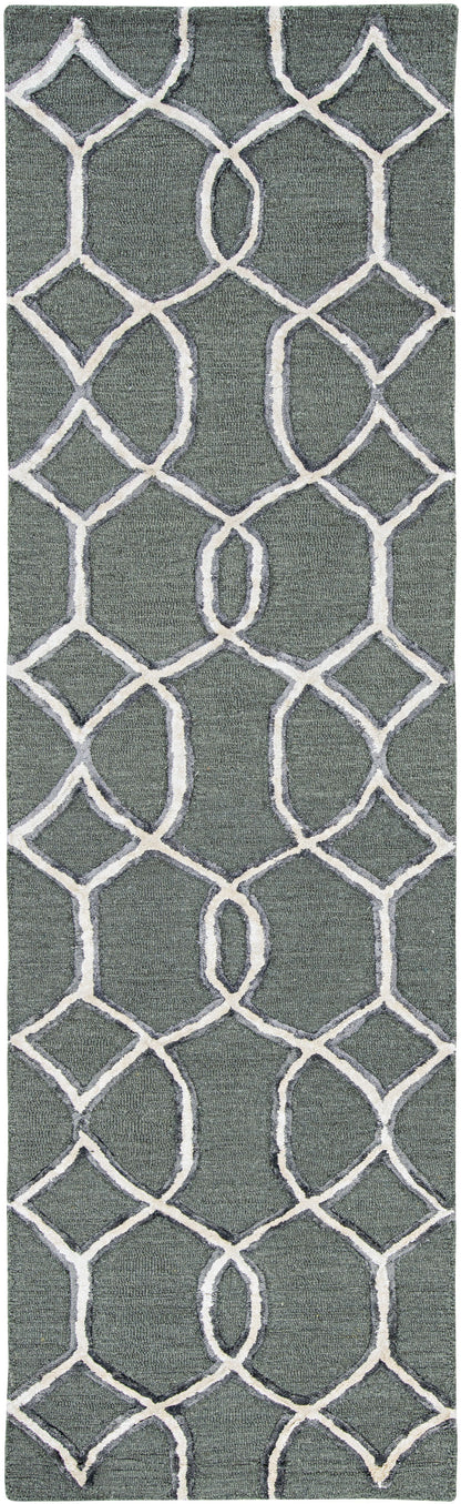 8' Gray Wool Geometric Hand Tufted Runner Rug