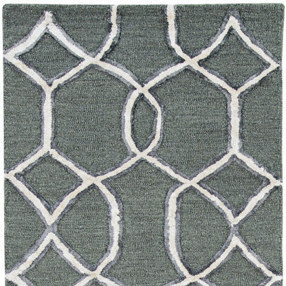 8' Gray Wool Geometric Hand Tufted Runner Rug