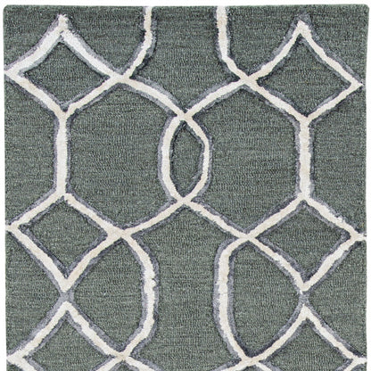 8' Gray Wool Geometric Hand Tufted Runner Rug