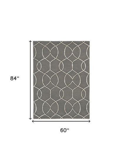 8' Gray Wool Geometric Hand Tufted Runner Rug