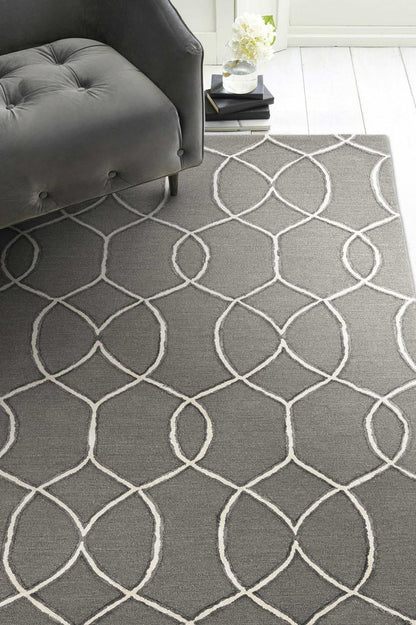 8' Gray Wool Geometric Hand Tufted Runner Rug