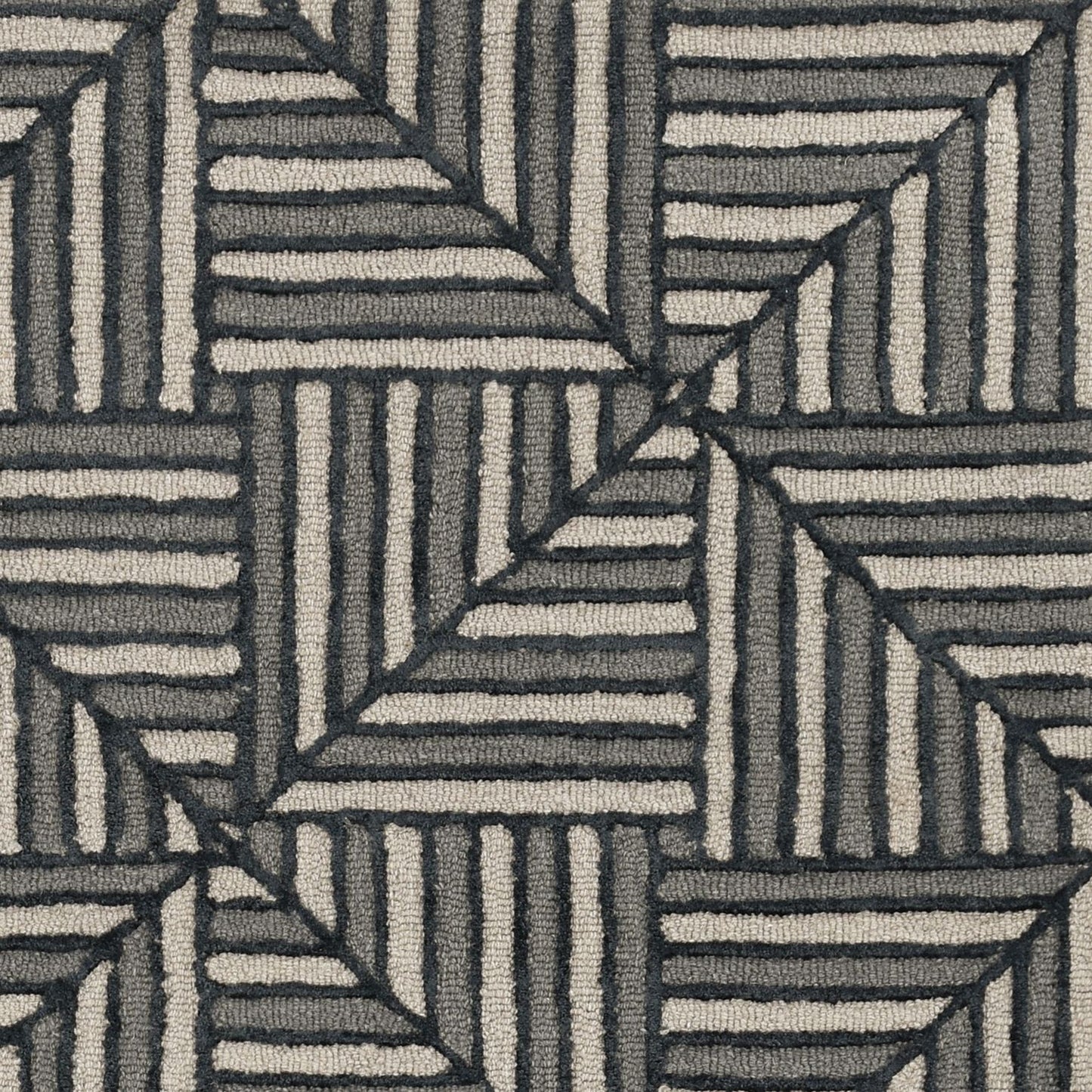 115' Beige and Charcoal Wool Geometric Hand Tufted Area Rug