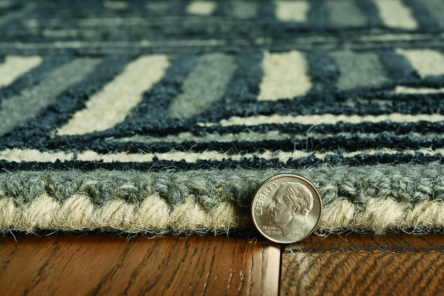 115' Beige and Charcoal Wool Geometric Hand Tufted Area Rug