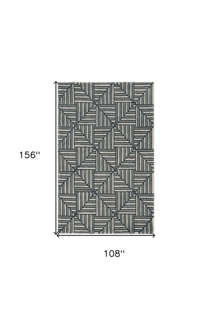 9' X 13' Beige and Charcoal Wool Geometric Hand Tufted Area Rug