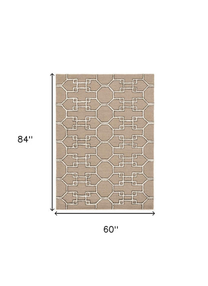 115' Brown and Ivory Wool Trellis Hand Tufted Area Rug