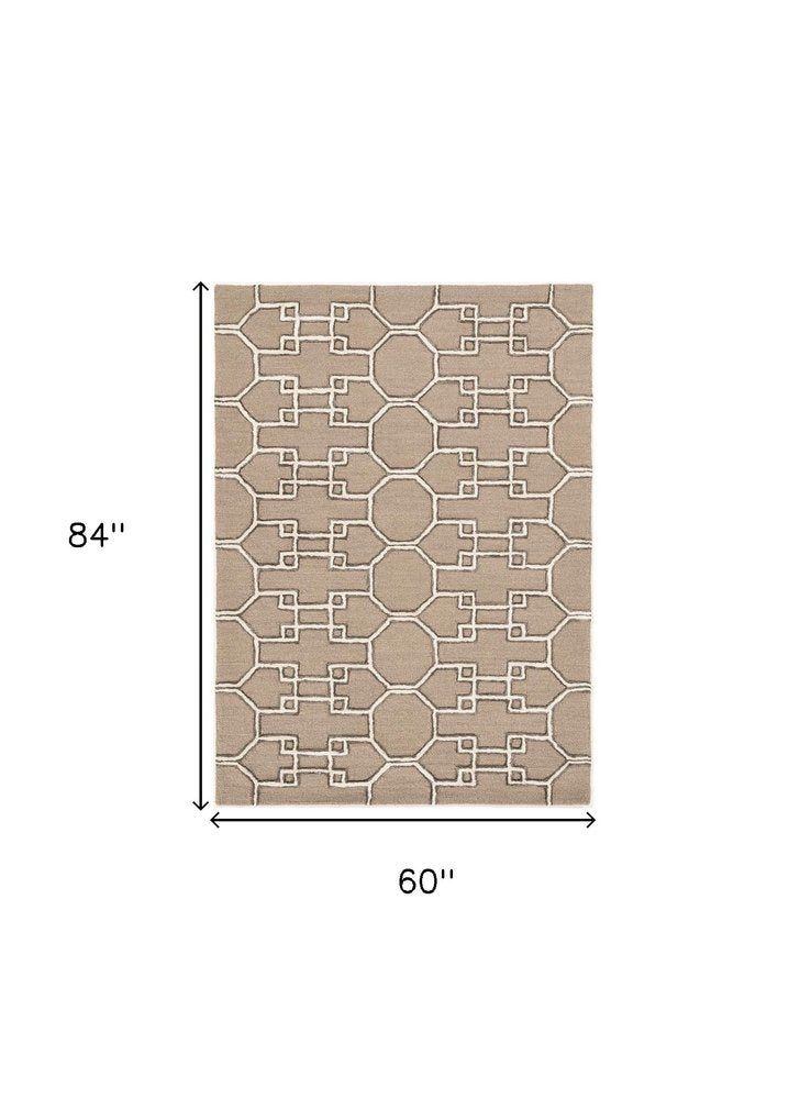 5' X 7' Gray and Ivory Wool Geometric Hand Tufted Area Rug