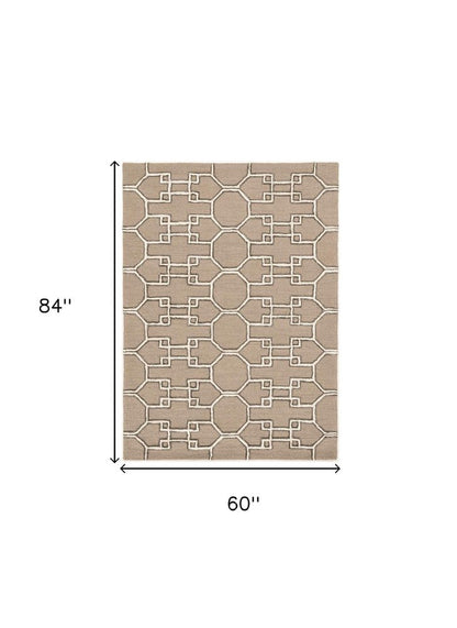 5' X 7' Gray and Ivory Wool Geometric Hand Tufted Area Rug