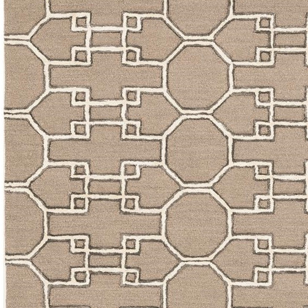 115' Brown and Ivory Wool Trellis Hand Tufted Area Rug