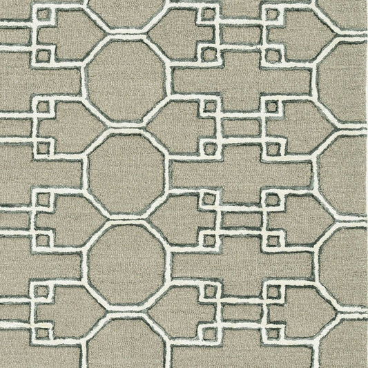 5' X 7' Gray and Ivory Wool Geometric Hand Tufted Area Rug