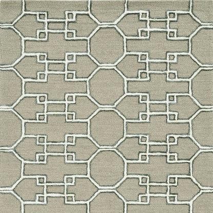 5' X 7' Gray and Ivory Wool Geometric Hand Tufted Area Rug