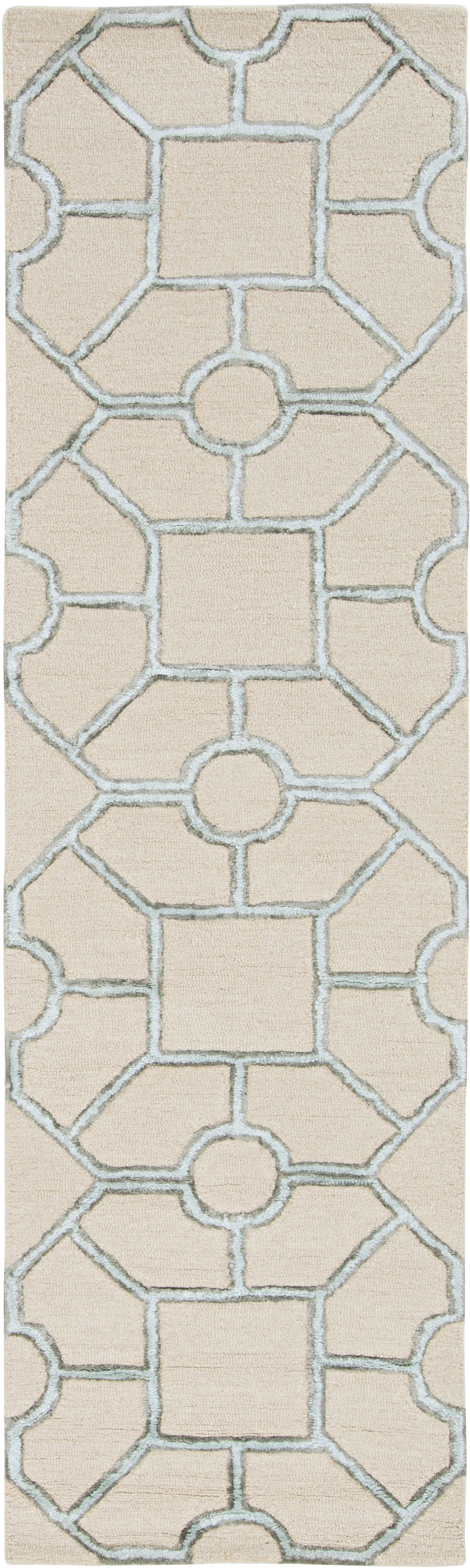 8' Beige Wool Geometric Hand Tufted Runner Rug