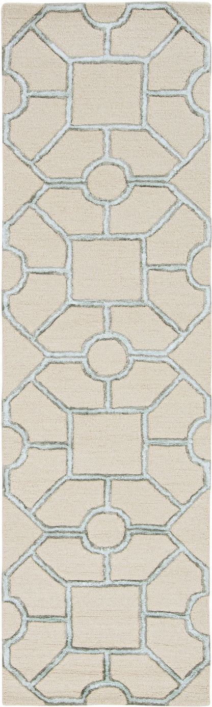 8' Beige Wool Geometric Hand Tufted Runner Rug