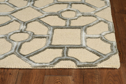 8' Beige Wool Geometric Hand Tufted Runner Rug