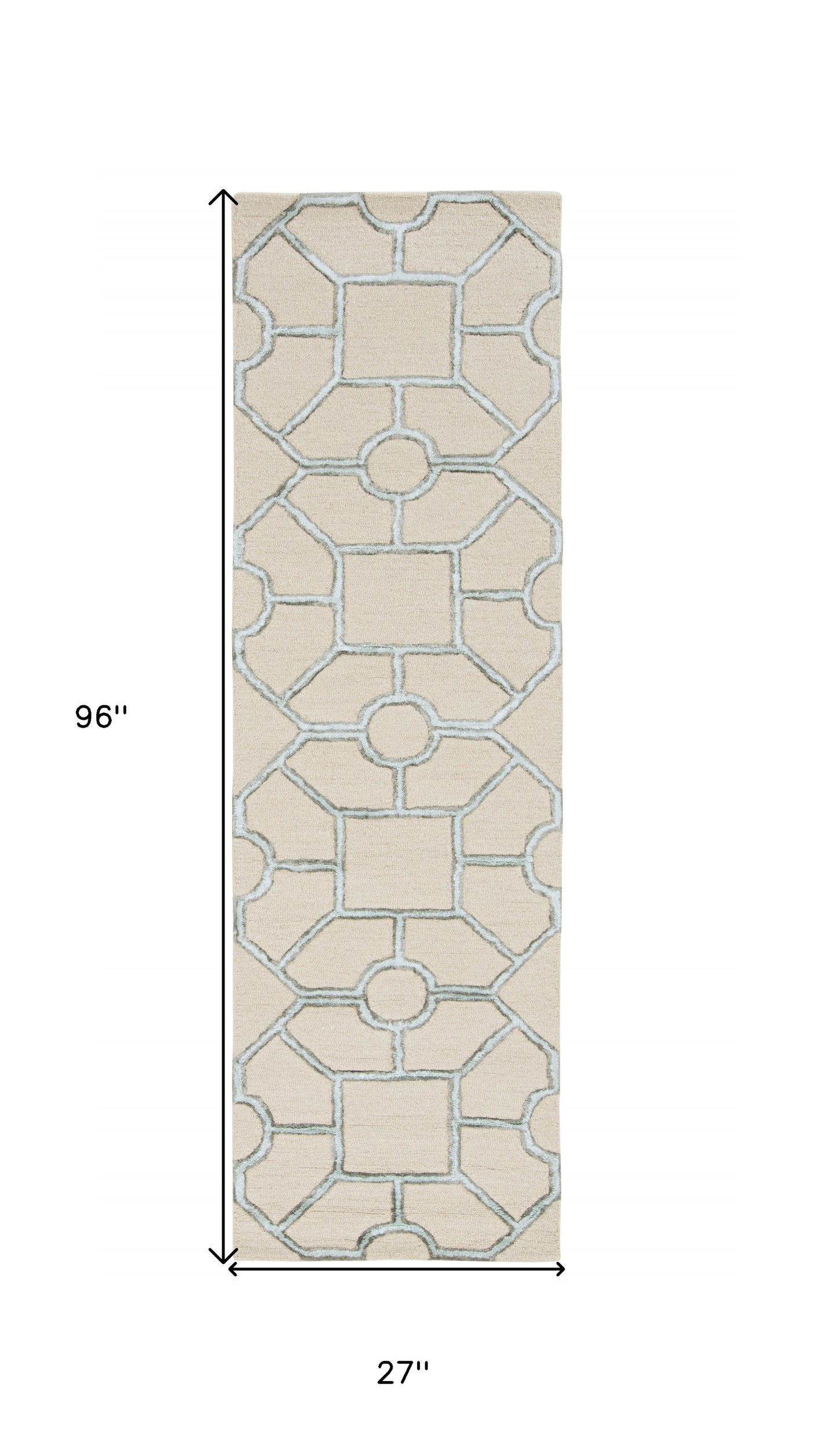 8' Beige Wool Geometric Hand Tufted Runner Rug