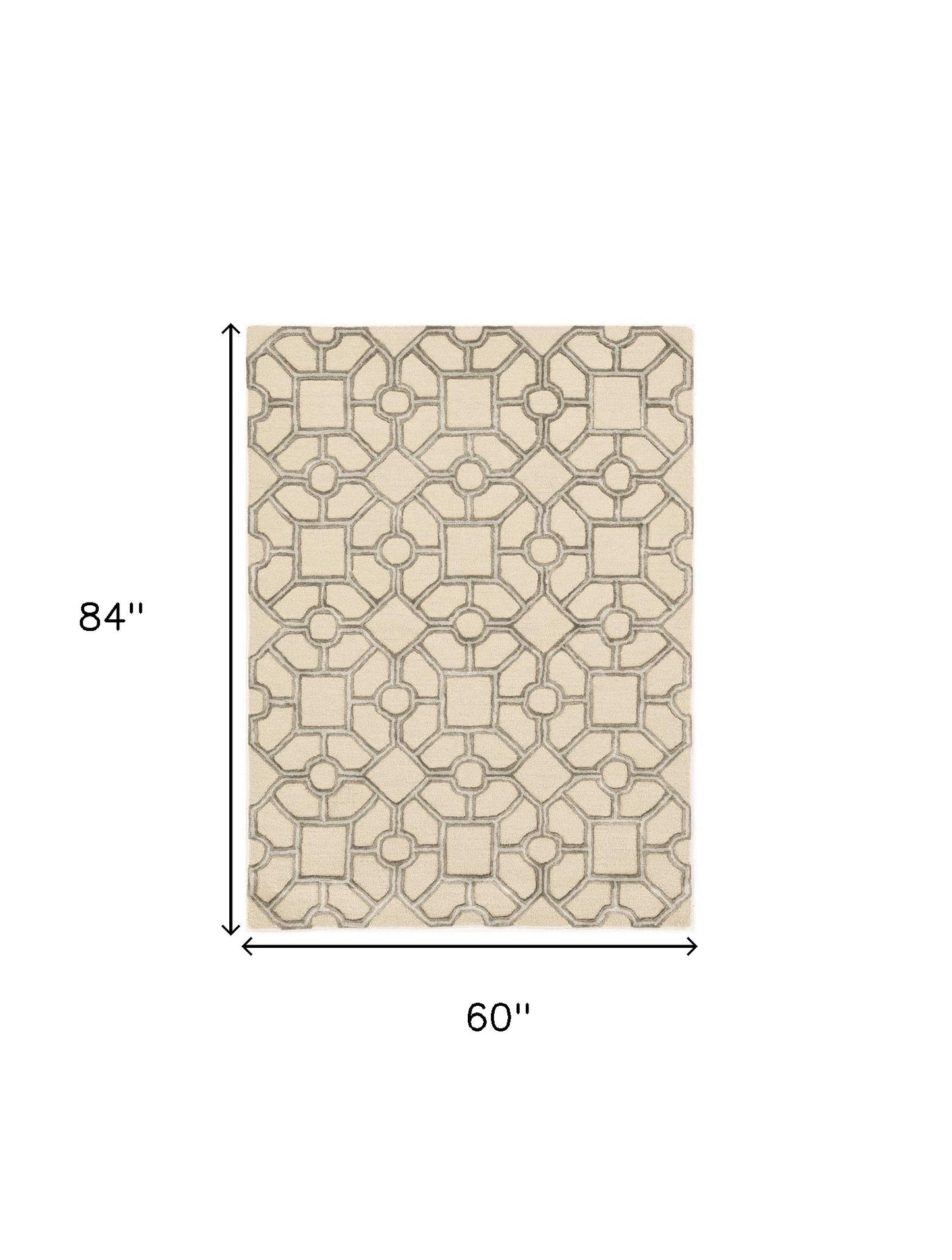 8' Beige Wool Geometric Hand Tufted Runner Rug