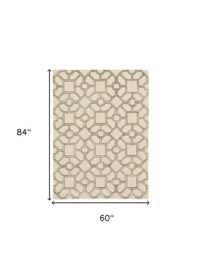 8' Beige Wool Geometric Hand Tufted Runner Rug