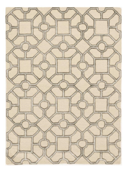 8' Beige Wool Geometric Hand Tufted Runner Rug