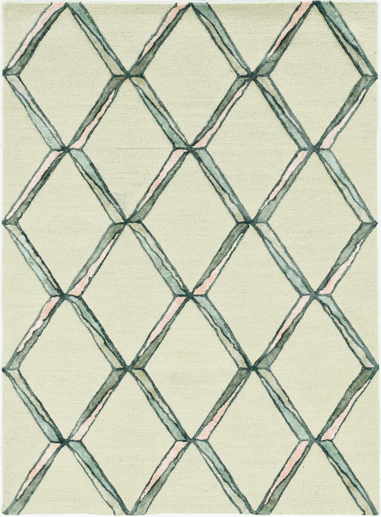 115' Cream Wool Geometric Hand Tufted Area Rug