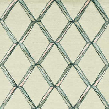 8' Cream And Aqua Wool Geometric Hand Tufted Runner Rug