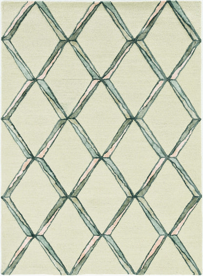 115' Cream Wool Geometric Hand Tufted Area Rug