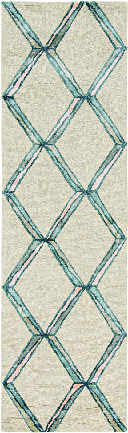 115' Cream Wool Geometric Hand Tufted Area Rug