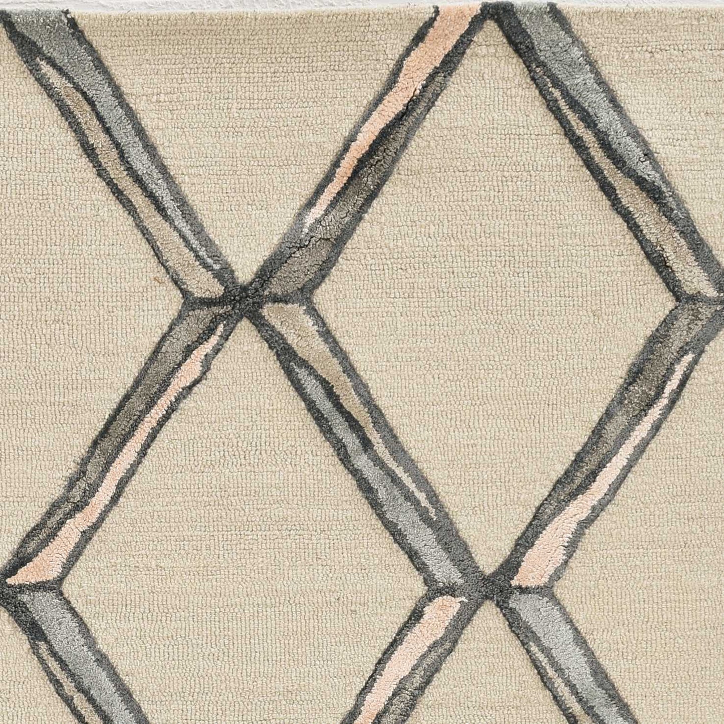 115' Cream Wool Geometric Hand Tufted Area Rug