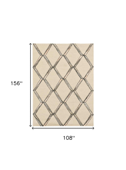 115' Cream Wool Geometric Hand Tufted Area Rug