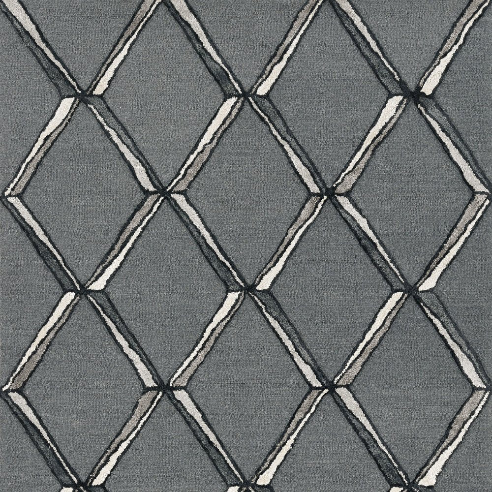 8' X 10' Gray And Ivory Wool Geometric Hand Tufted Area Rug