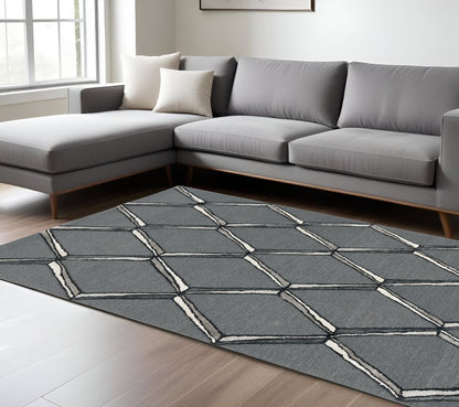 8' X 10' Gray And Ivory Wool Geometric Hand Tufted Area Rug