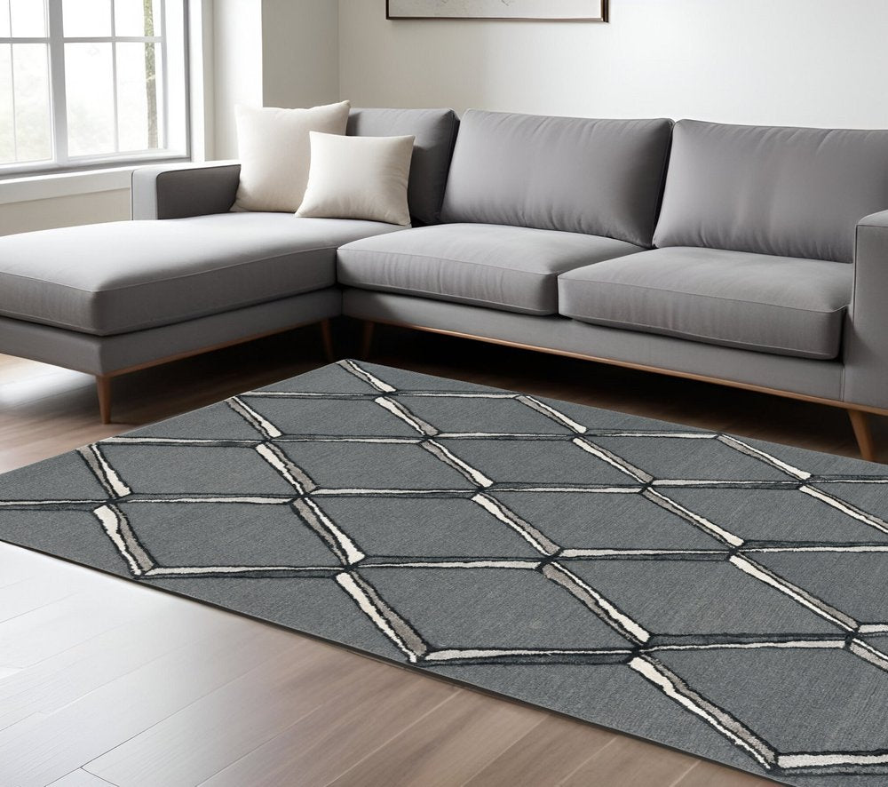 8' X 10' Gray And Ivory Wool Geometric Hand Tufted Area Rug