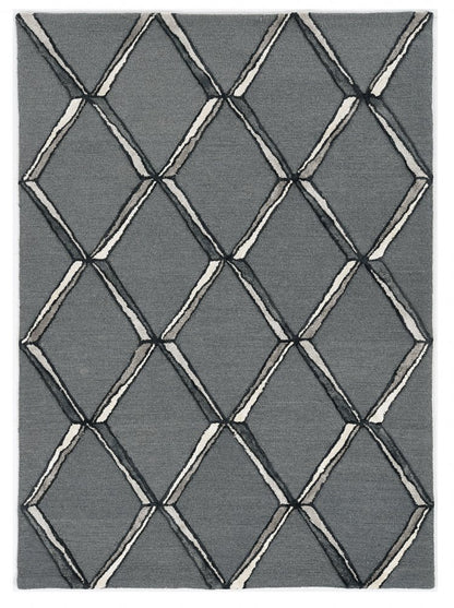 8' X 10' Gray And Ivory Wool Geometric Hand Tufted Area Rug