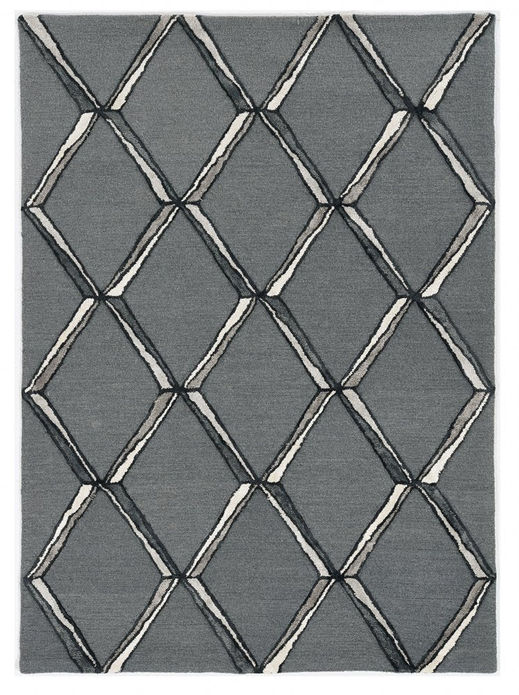 8' X 10' Gray And Ivory Wool Geometric Hand Tufted Area Rug