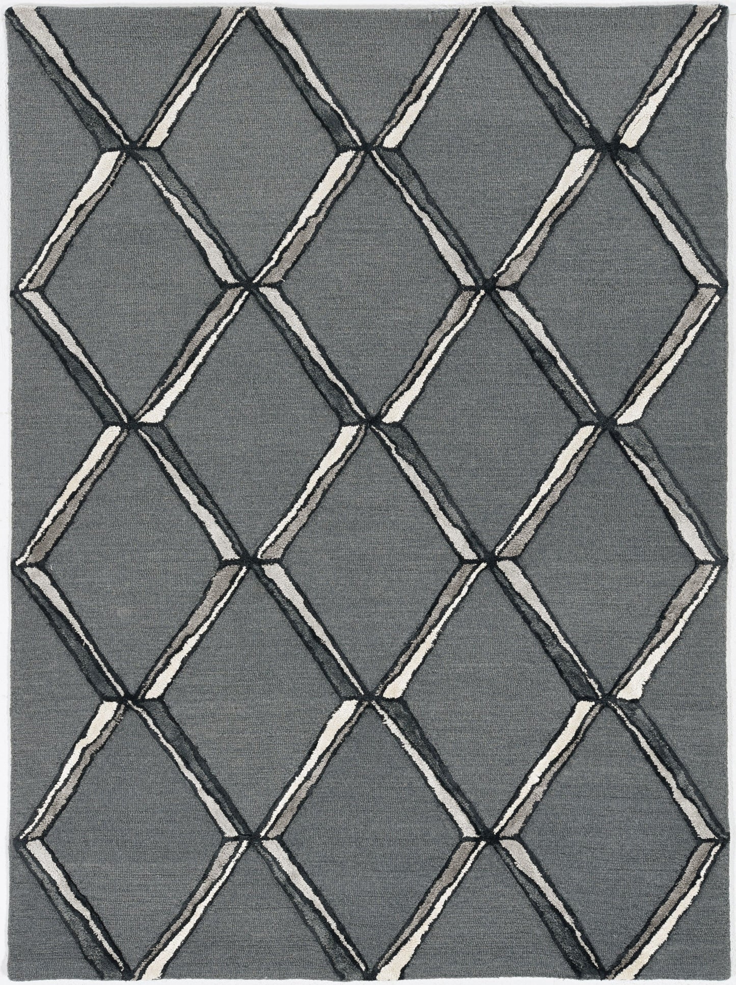 8' X 10' Gray And Ivory Wool Geometric Hand Tufted Area Rug