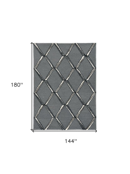 8' X 10' Gray And Ivory Wool Geometric Hand Tufted Area Rug