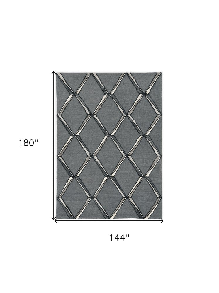 8' X 10' Gray And Ivory Wool Geometric Hand Tufted Area Rug